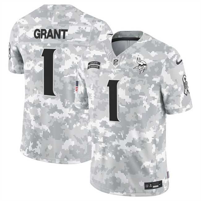 Men%27s Minnesota Vikings #1 Bud Grant 2024 F.U.S.E Arctic Camo Salute To Service Limited Stitched Jersey Dyin
